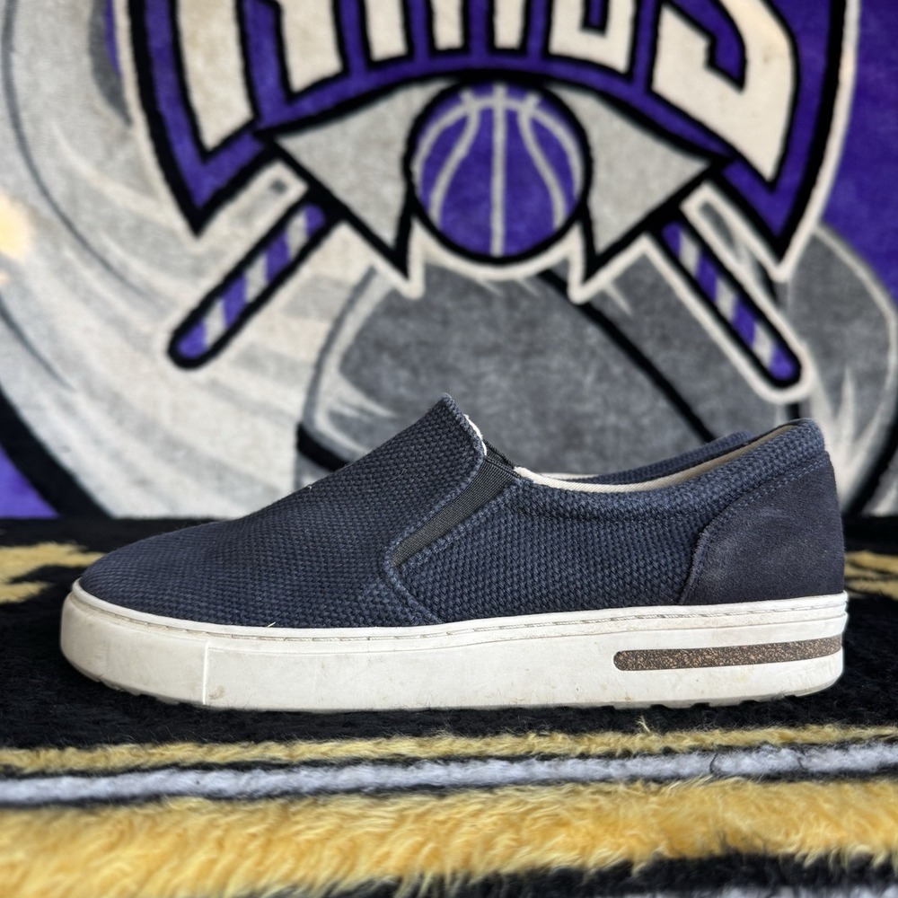 Size 40/W9/M7 - Birkenstock Oswego Slip On Suede Cork Navy Narrow Shoes